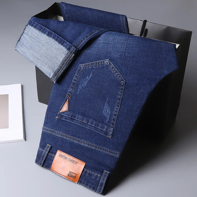2025 Férfi ÚJ Férfi Divat Üzleti Farmer Klasszikus Stílusú Alkalmi Stretch Slim Jean Nadrág Férfi Márkás Farmer Nadrág Fekete Kék