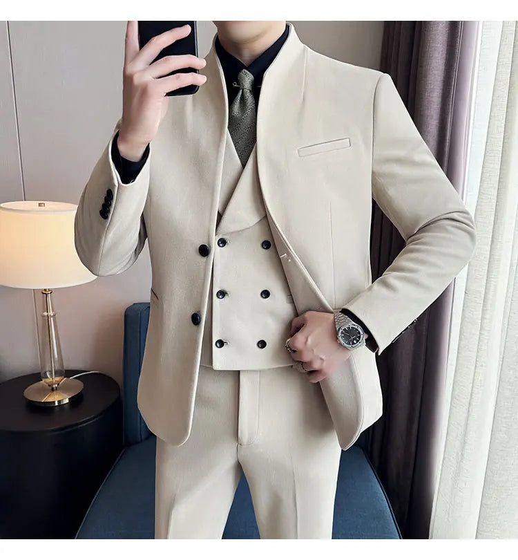 Koreai stílusú férfi öltönyszett, gyapjú blézer, kétrészes,férfi ruházat, 5XL-M