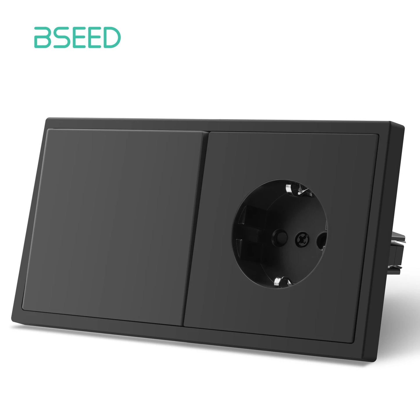 BSEED 1/2-es mechanikus gombos kapcsolók, 1 állású, EU fali aljzatok, USB tápcsatlakozókkal, műanyag panel, LED-ek nélkül, fekete sorozat