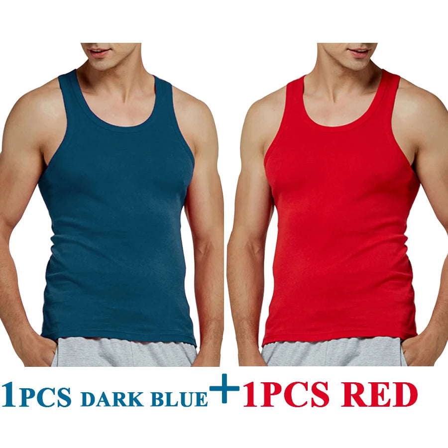 Férfi Tank Tops Fitness Hűvös Nyári 100% Pamut Ujjatlan Felsők Edzőterem Slim Alsóing  10 Szín 1DB