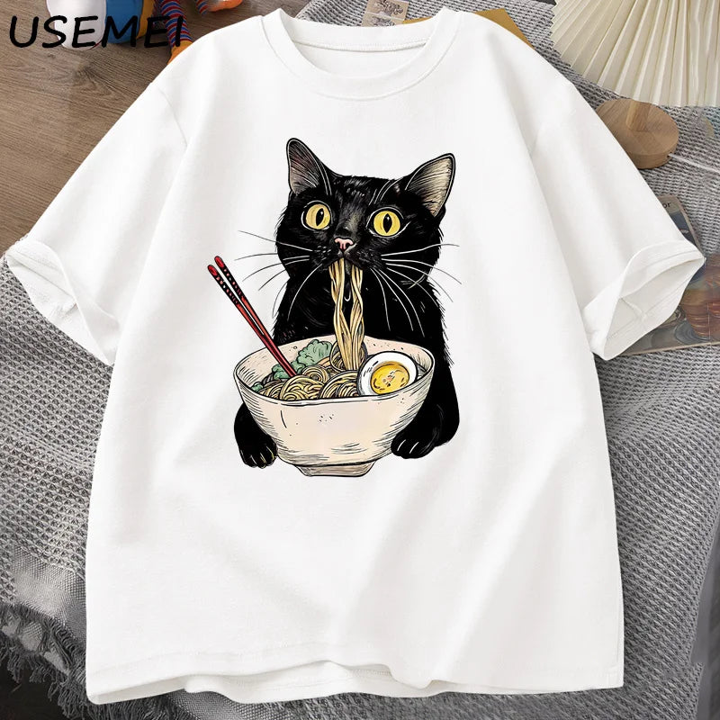 Noodle Ramen macska póló Ínyenc  Fekete macska  férfiaknak és nőknek