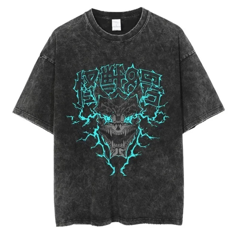 Forró Anime Kaiju No 8 menő grafikus póló férfiaknak, túlméretezett pamut pólók, vintage férfi manga hétköznapi felsők