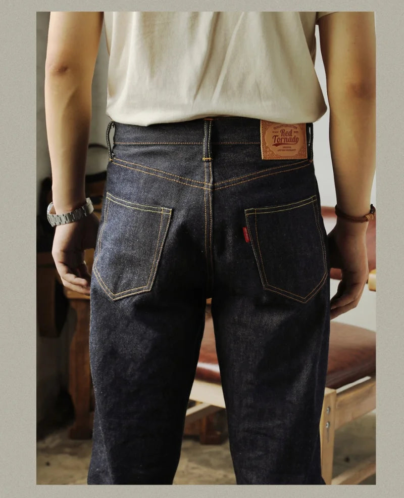 Piros Tornado 55501 Laza Egyenes Fazonú Férfi Farmer Raw Selvedge Farmer Nadrág Amekaji