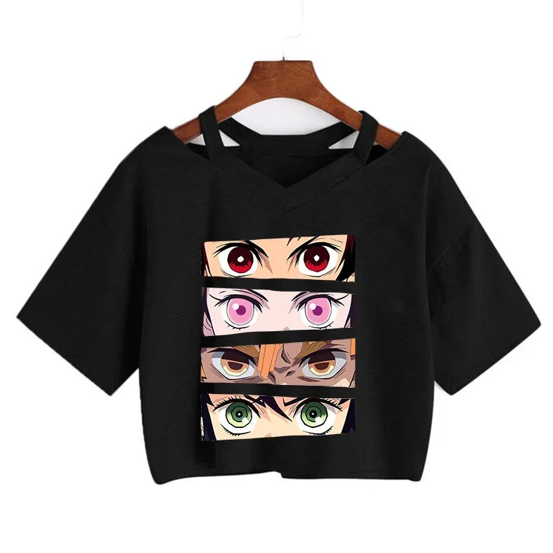 Demon Slayer póló Nezuko póló női Kimetsu No Yaiba crop top pólók japán anime Tanjiro Kamado felsők Manga póló női