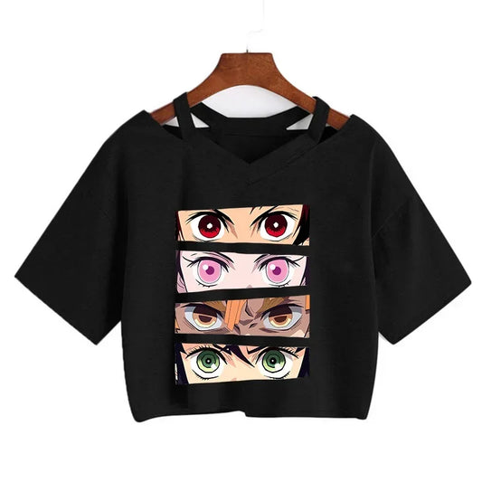 Demon Slayer póló Nezuko póló női Kimetsu No Yaiba crop top pólók japán anime Tanjiro Kamado felsők Manga póló női