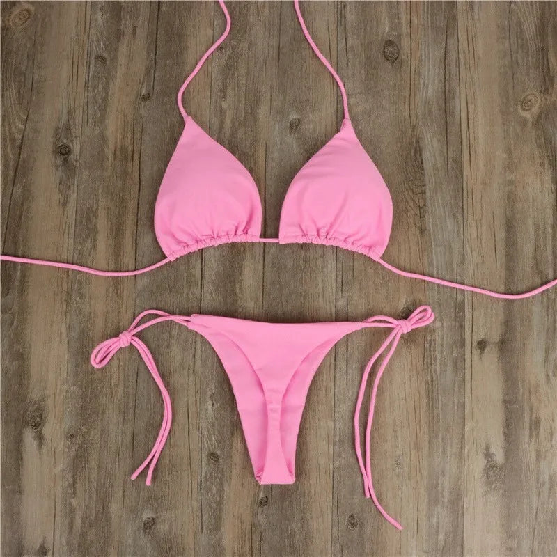 Női háromszög bikini szett, kétrészes fürdőruha, tanga alsó fürdőruha, strandruha