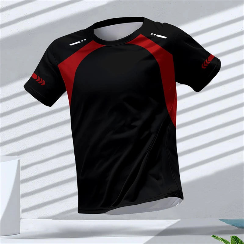 Divatos futó sportpólók férfiaknak, nyári, hétköznapi, szabadtéri fitnesz, 3D nyomtatott, laza, gyorsan száradó, lélegző pólók, felsők