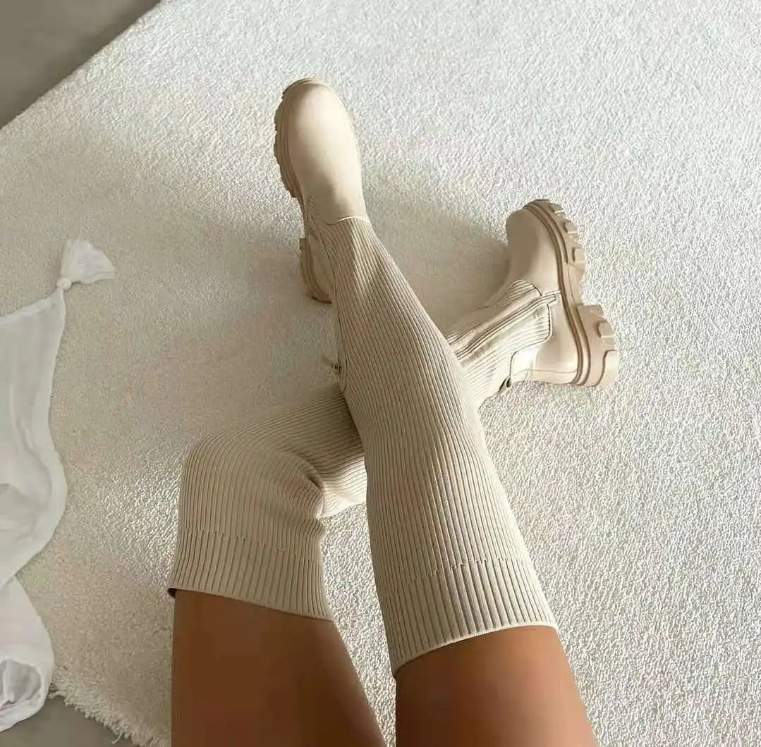 2025-ös téli cipők, női zoknik, csizmák, divatos, térdig érő, combig érő, magas sarkú csizma nőknek, plus size platform cipők, szexi Zapatos Mujer