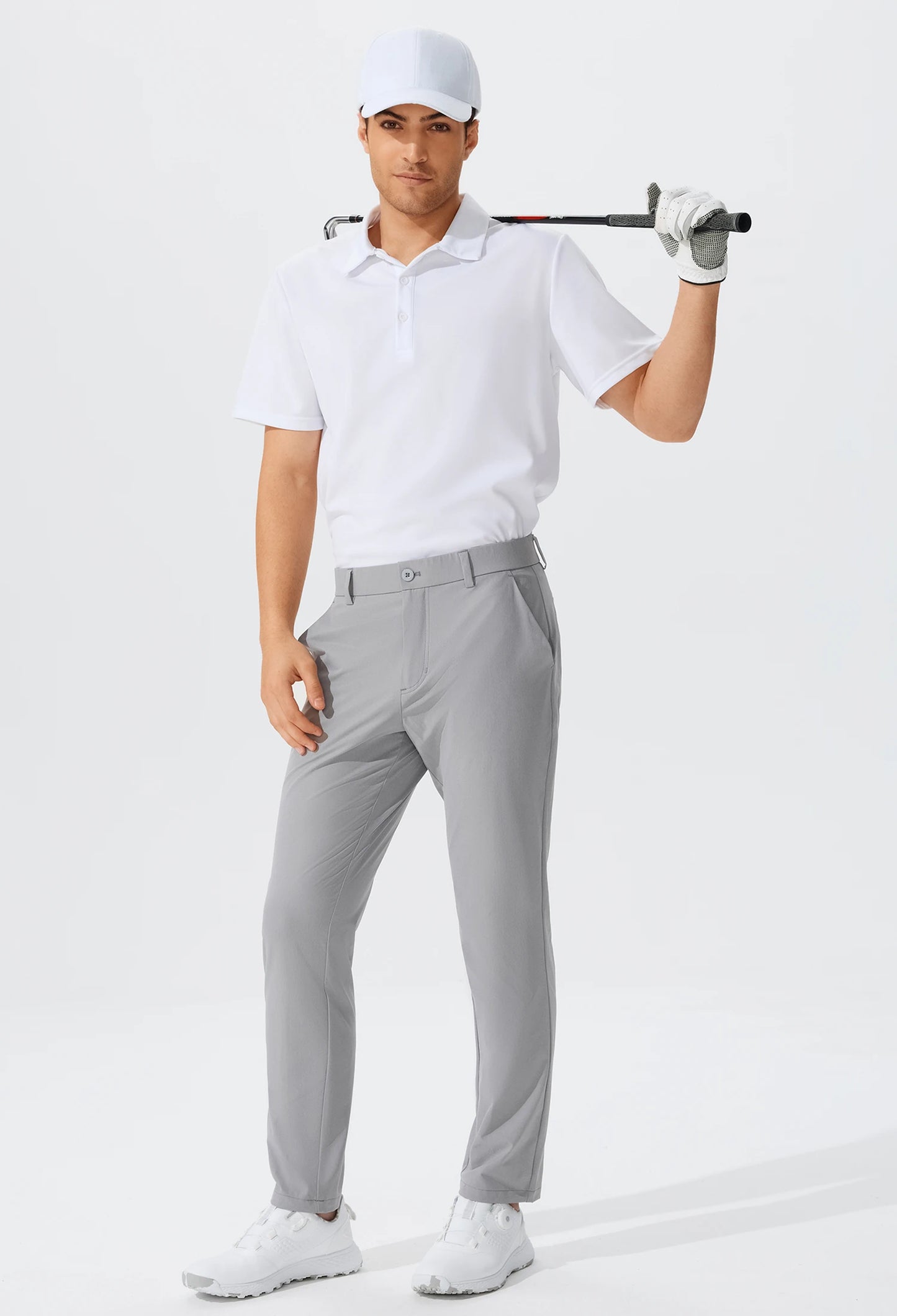 Férfi lezser golfnadrág, rugalmas, vékony, egyenes, könnyű, minőségi üzleti nadrág, golf sportnadrág, 30-34-es belső szárhossz