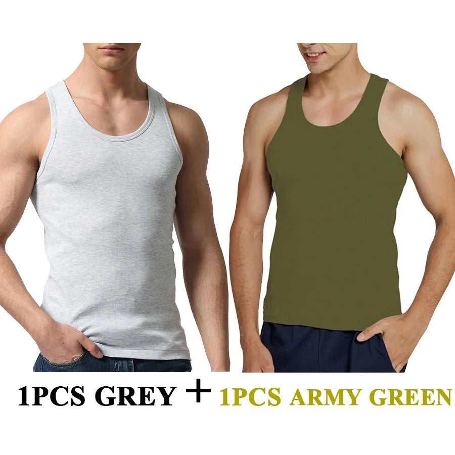 Férfi Tank Tops Fitness Hűvös Nyári 100% Pamut Ujjatlan Felsők Edzőterem Slim Alsóing  10 Szín 1DB