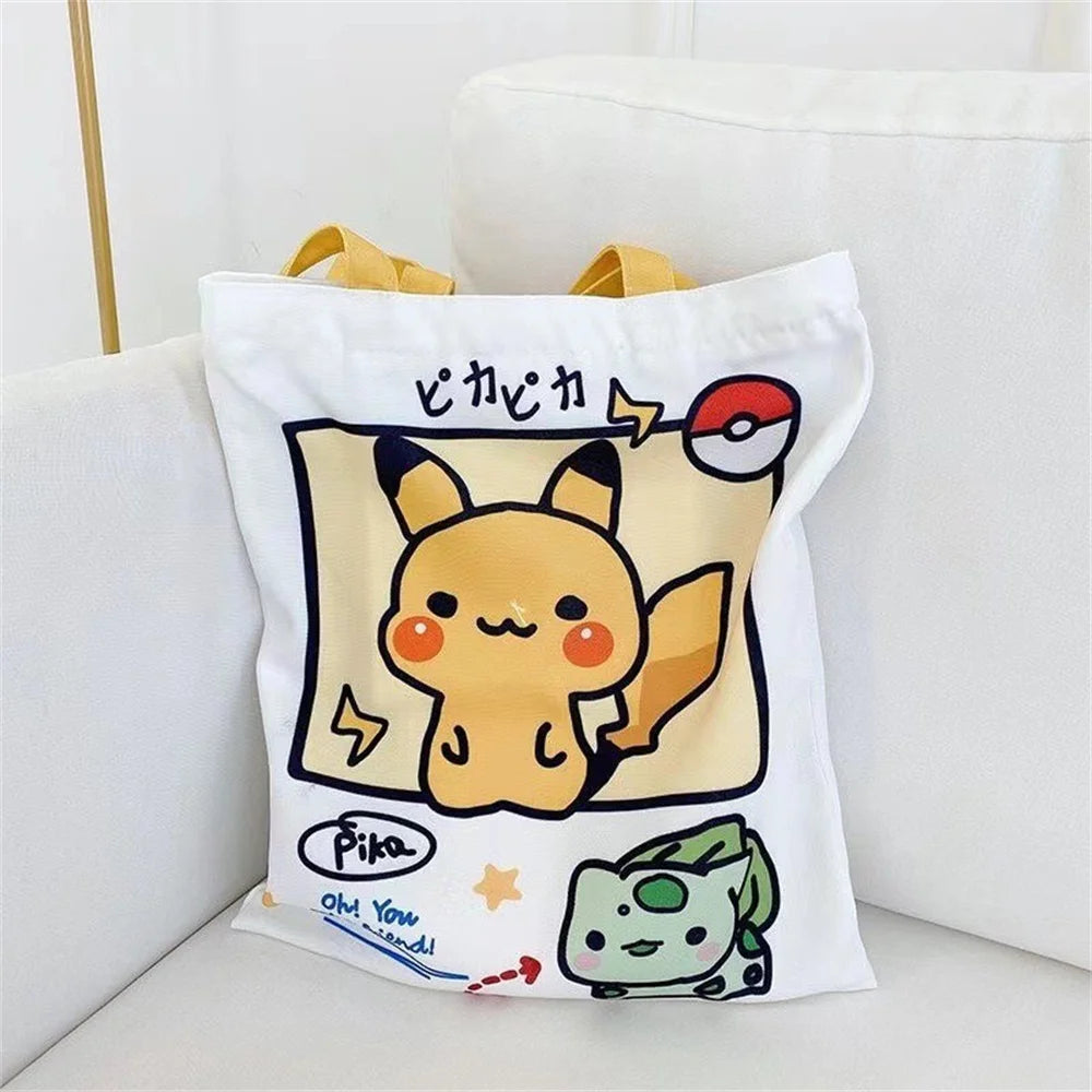 Anime Pokemon vászon táska válltáska mindennapi hordozható kézitáska bevásárlás élelmiszer diákok lányok tinédzserek ajándékok