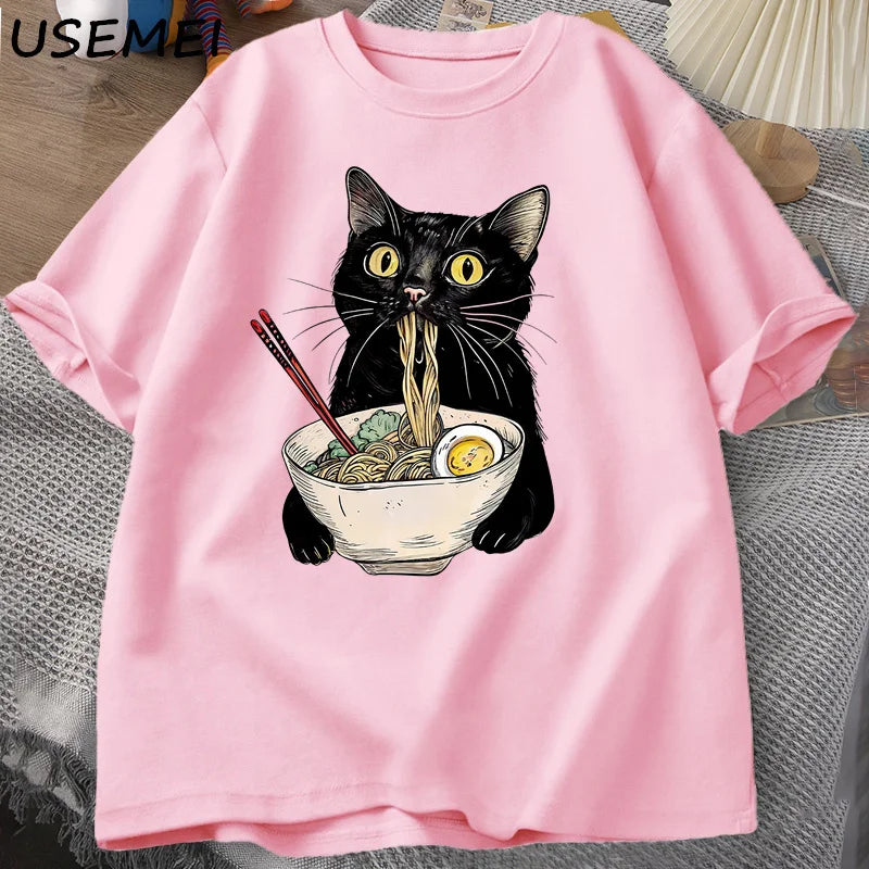 Noodle Ramen macska póló Ínyenc  Fekete macska  férfiaknak és nőknek