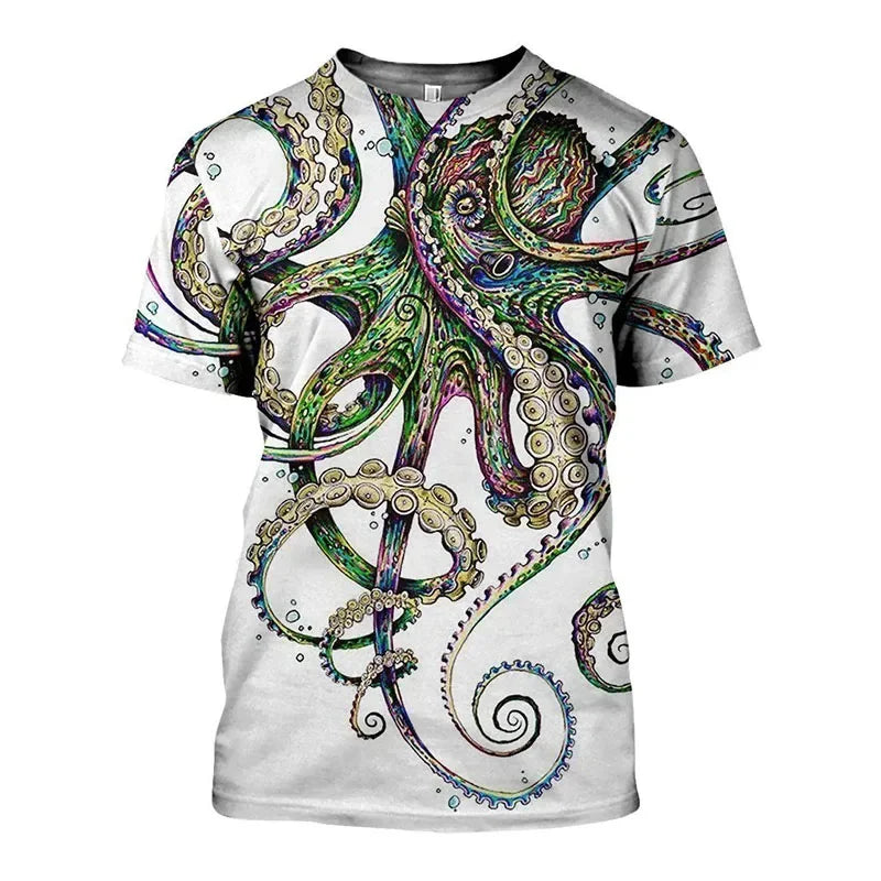 Tentacle Organism Mintás Férfi Póló Retro Óceán Állatos 3D Nyomtatott Pólók Laza