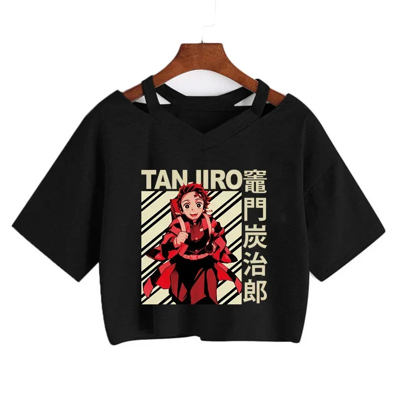 Demon Slayer póló Nezuko póló női Kimetsu No Yaiba crop top pólók japán anime Tanjiro Kamado felsők Manga póló női