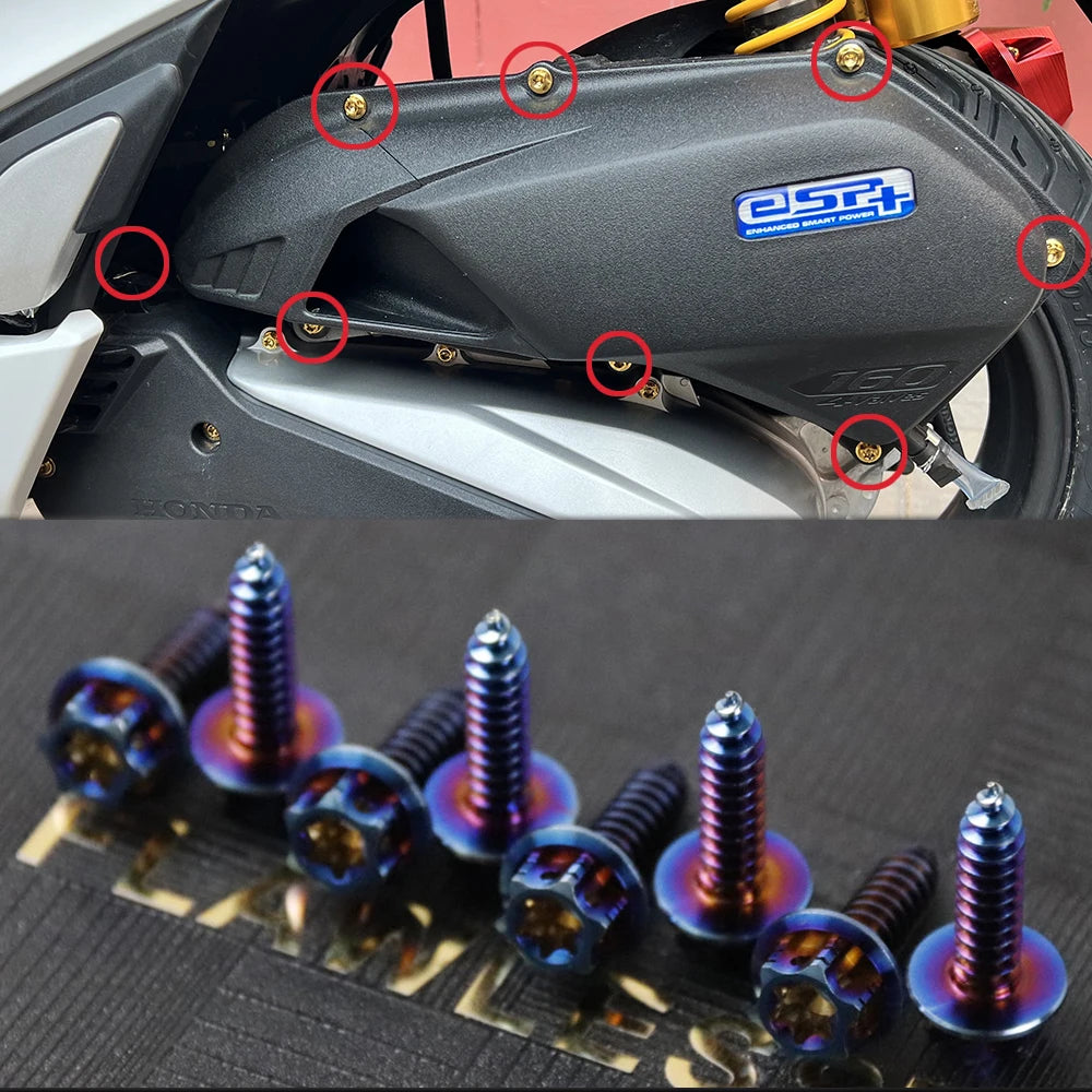 FLAWLESSTI Gr5 Titán forgattyúház Légszűrőház Hűtő Motorolaj Lengőkar Féktárcsa Kipufogócső Hátsó Lengéscsillapító Csavar Honda PCX 160-hoz