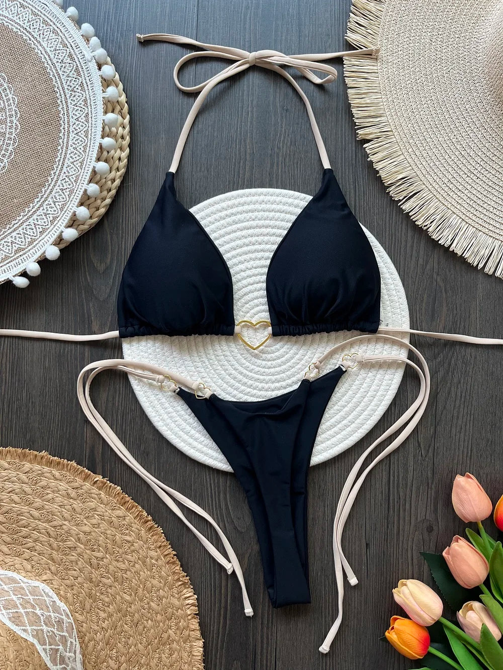 RUOTONSEPT Szexi Pántnélküli Egyszínű Bikini Szett Női Fürdőruha Kétrészes Háromszög Tanga Fürdőruha Brazil Bikinik