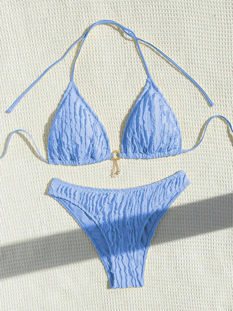 Szexi bikiniszett, kétrészes női fürdőruha, fodros, pántnélküli bikini 2026, női fürdőruha, női strandruha