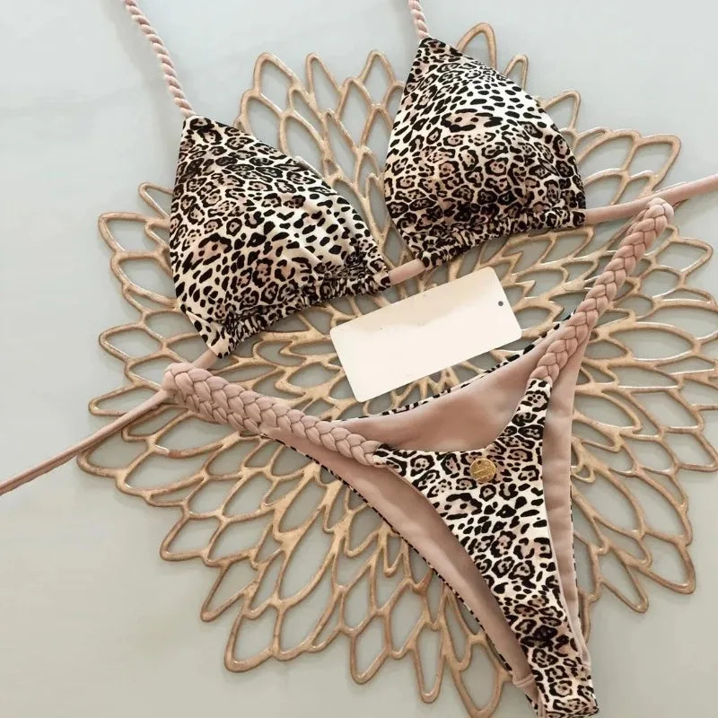 Új bikini női fürdőruha strandnyaralás fürdőruha leopárdmintás szexi bikini szett strandruha fürdőruha tanga fürdőruha biquinis