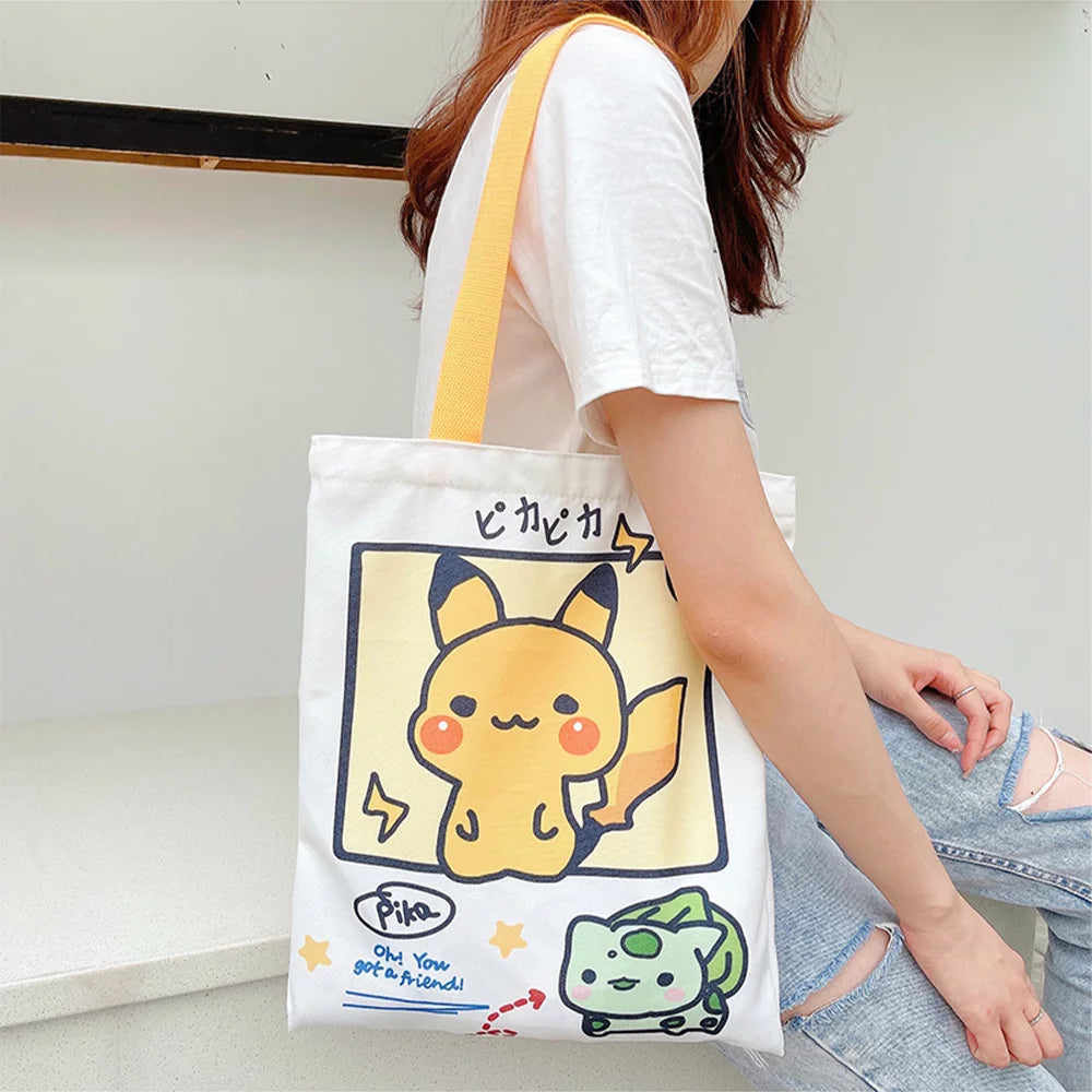Anime Pokemon vászon táska válltáska mindennapi hordozható kézitáska bevásárlás élelmiszer diákok lányok tinédzserek ajándékok