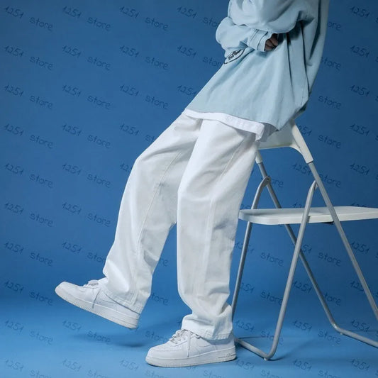 Egyenes szárú farmer férfi fehér Laza unisex farmernadrág Trendi semleges farmer Férfi bő Lezser Egyszínű Férfi Női Nadrágok Hip Hop farmer