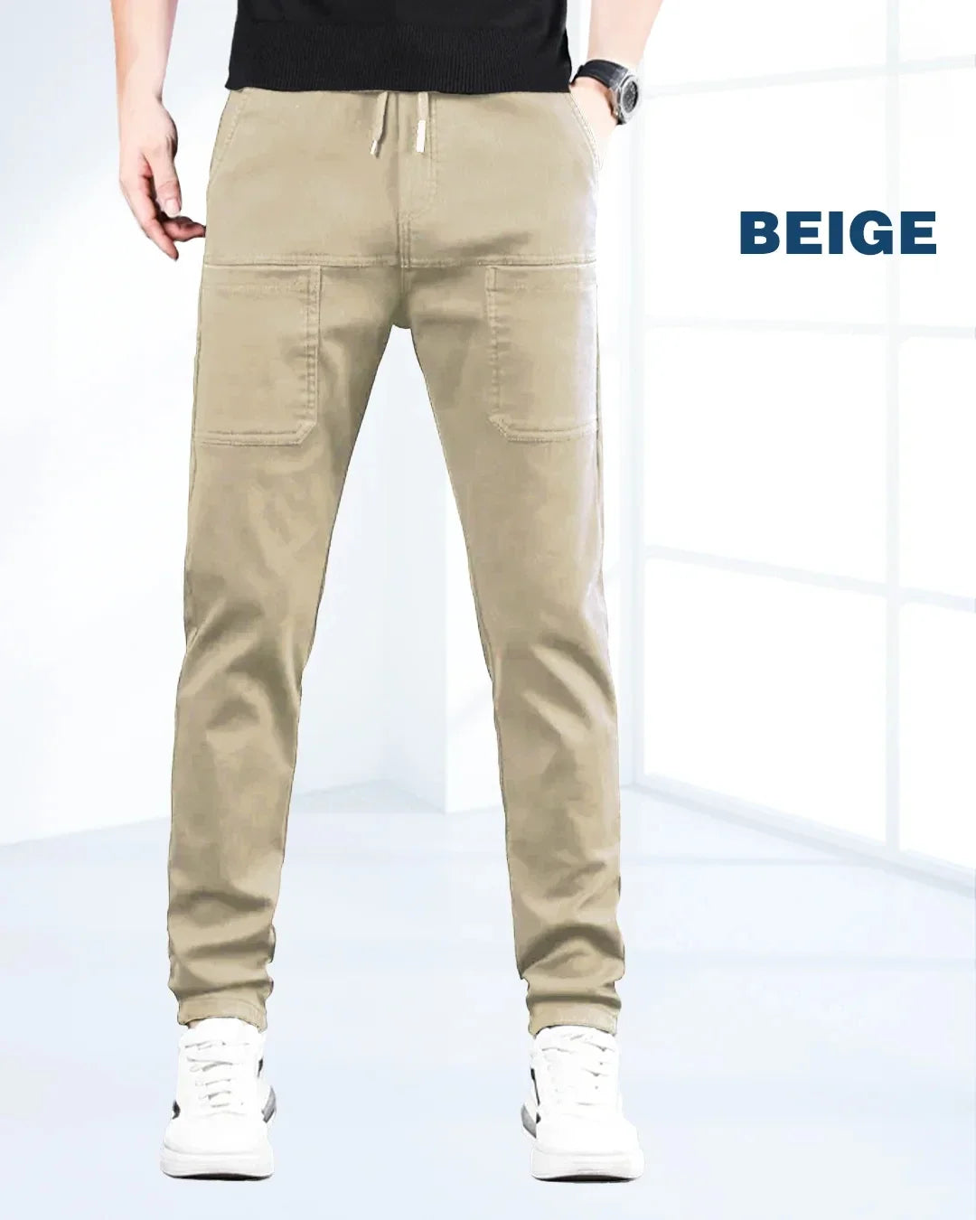 Férfi MultiPants, nagy rugalmasságú, többzsebes, tartós cargo nadrág, jégselyem, egyszínű, vízálló, nagy rugalmasságú, hétköznapi viselet