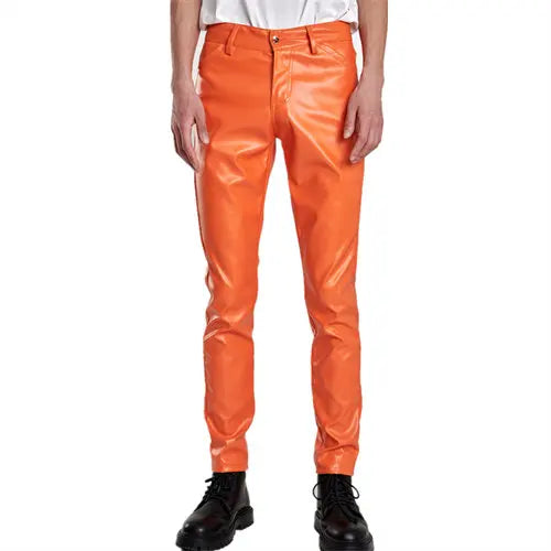 2026 új férfi bőr nadrágok divatos vékony PU nadrágok piros kék fekete szürke fehér pantalones hombre