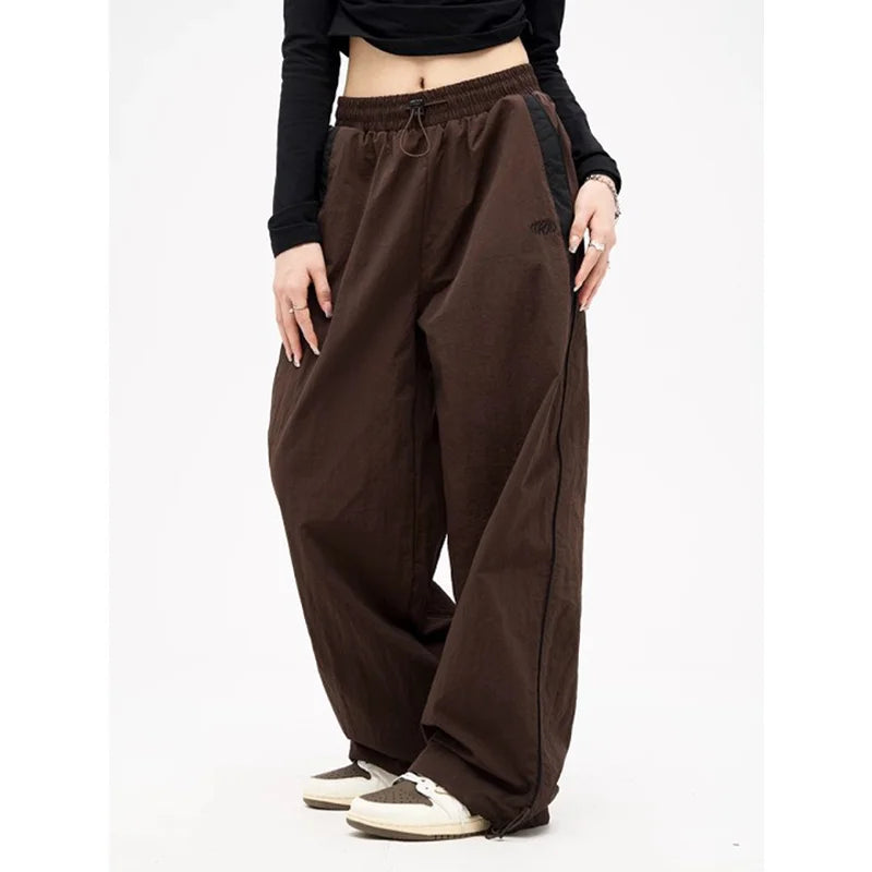 Női lezser, bő, cargo nadrág, húzózsinóros, utcai viselet, laza, túlméretezett, széles szárú, sport, vintage hip-hop, Y2K jogger nadrág