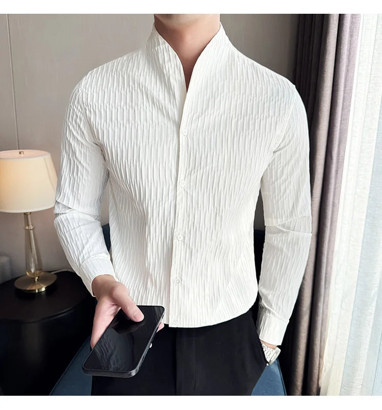 Új férfi ing, brit stílusú, lezser, hosszú ujjú, elegáns felsőrész, 4XL-M méretben