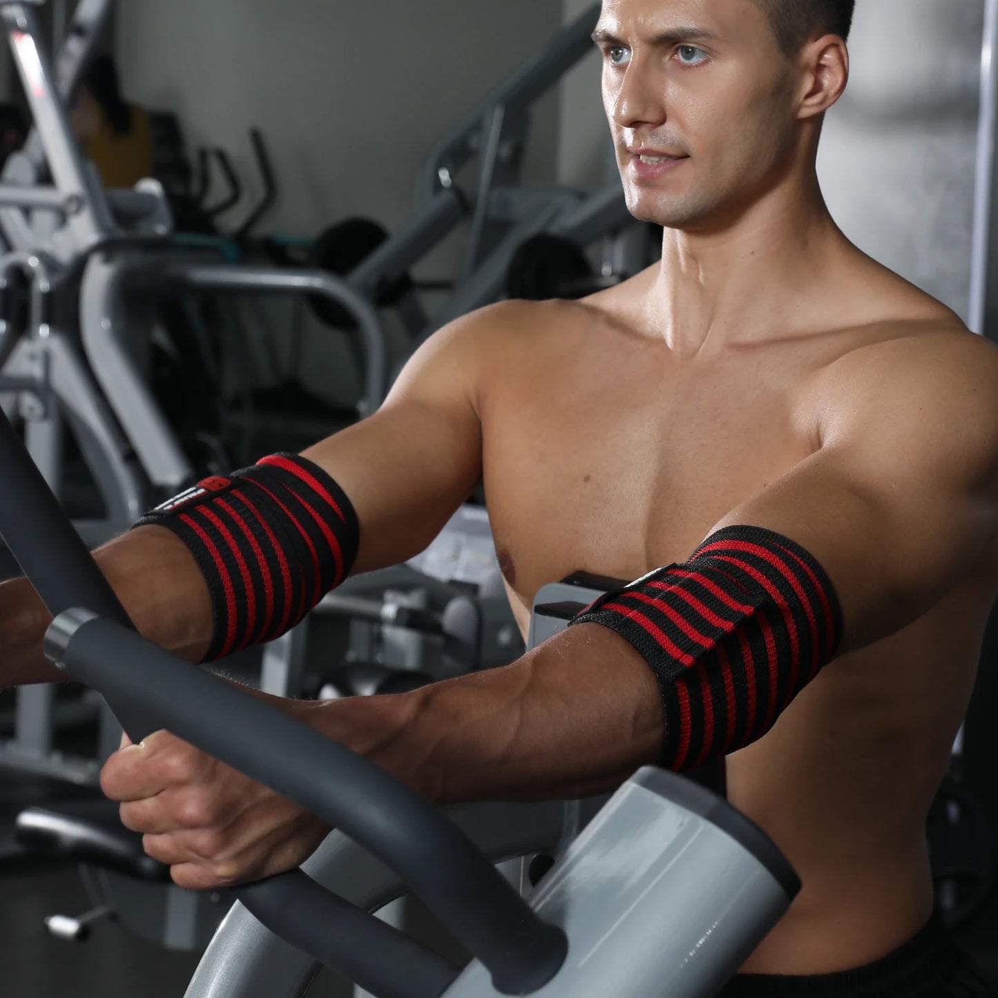 WOSWEIR-Könyökvédő, Professzionális edzőtermi fitneszfelszerelés, Súlyemelő férfi rugalmas nyomás alatti merevítő, Könyöktámasz