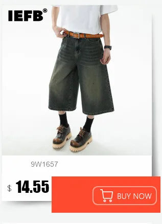 IEFB Nyári Férfi Lezser Farmer Rövidnadrág Laza Közepes Magas Derekú Divat Térdhosszúságú Farmer Rövid Nadrág Vintage Férfi Új Koreai