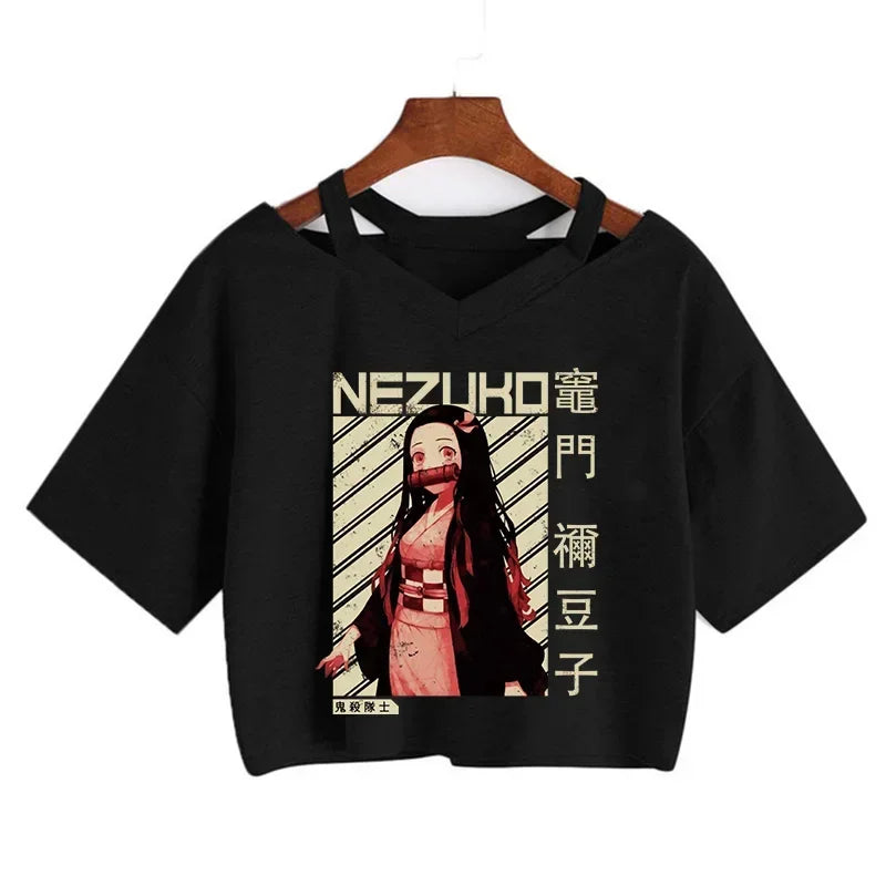 Demon Slayer póló Nezuko póló női Kimetsu No Yaiba crop top pólók japán anime Tanjiro Kamado felsők Manga póló női