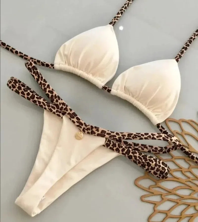 Új bikini női fürdőruha strandnyaralás fürdőruha leopárdmintás szexi bikini szett strandruha fürdőruha tanga fürdőruha biquinis
