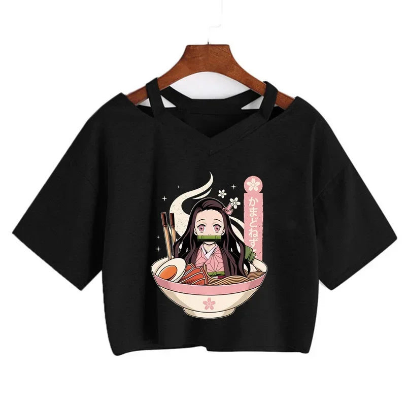 Demon Slayer póló Nezuko póló női Kimetsu No Yaiba crop top pólók japán anime Tanjiro Kamado felsők Manga póló női