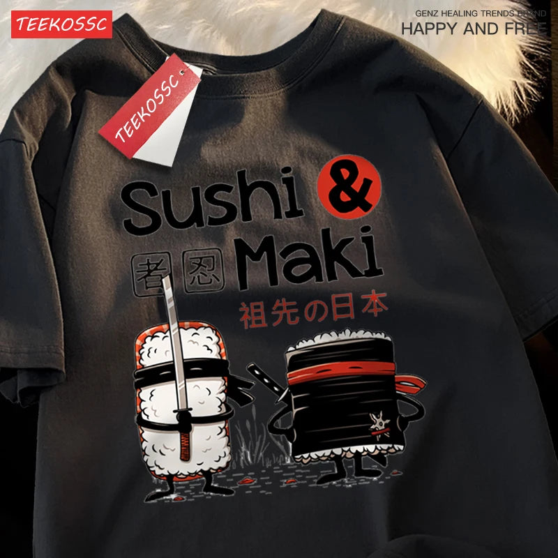 Theduc Sushi és Sushi Nyomtatás Férfi Női Póló Pamut