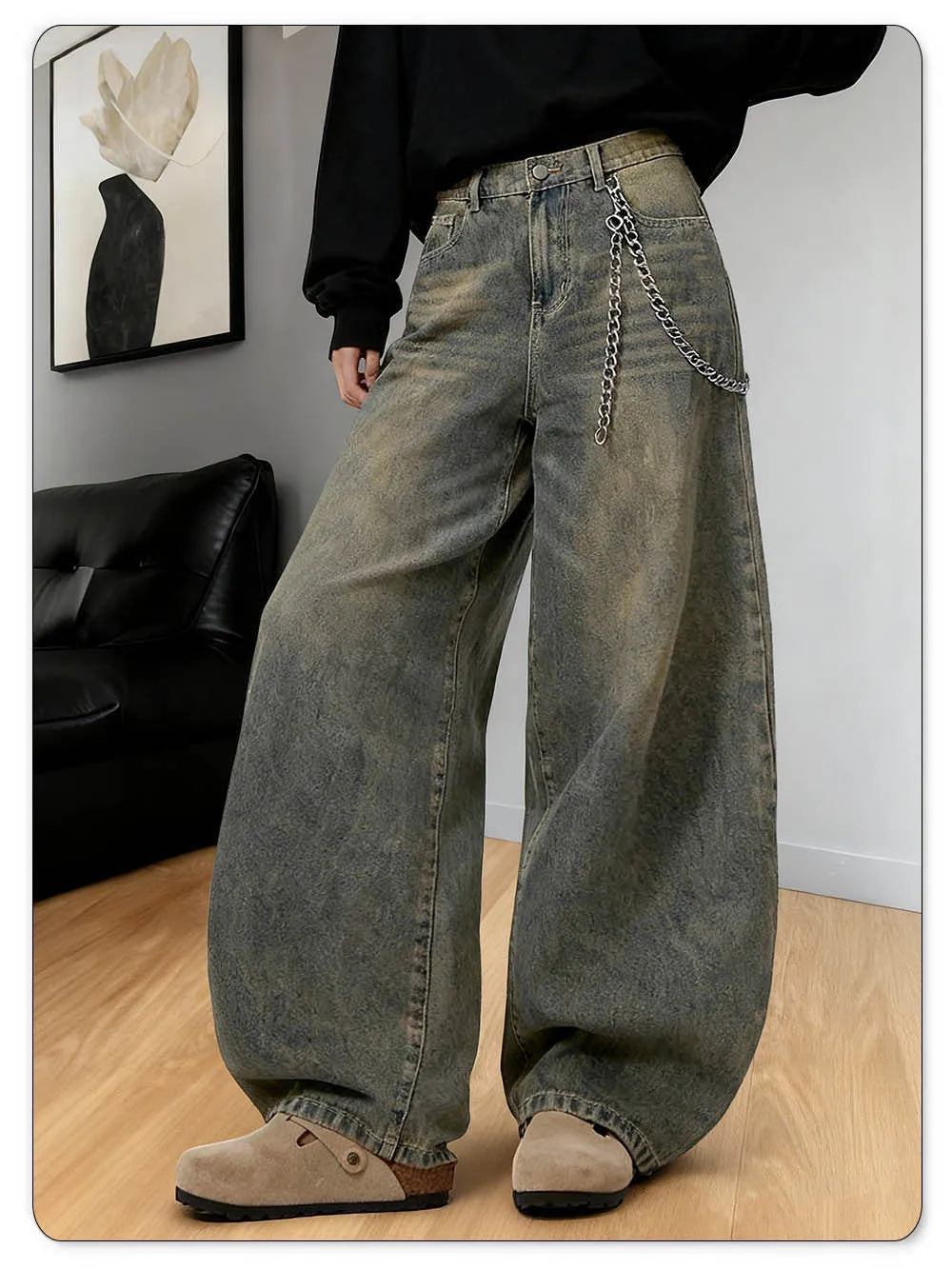 Amerikai retro bő szárú farmernadrág férfi koreai utcai viselet kopott y2k ruházat hétköznapi hétköznapi négy évszak farmernadrág unisex