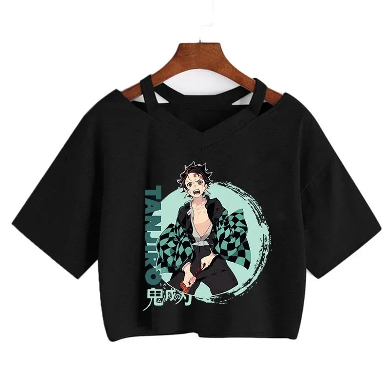Demon Slayer póló Nezuko póló női Kimetsu No Yaiba crop top pólók japán anime Tanjiro Kamado felsők Manga póló női