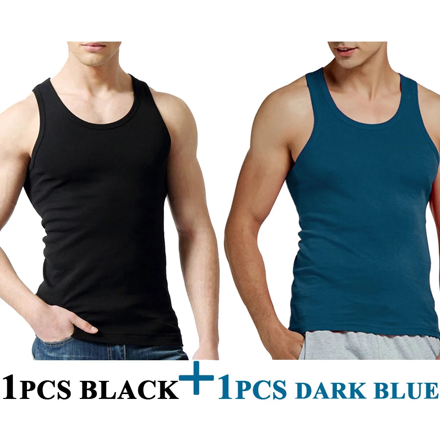 Férfi Tank Tops Fitness Hűvös Nyári 100% Pamut Ujjatlan Felsők Edzőterem Slim Alsóing  10 Szín 1DB