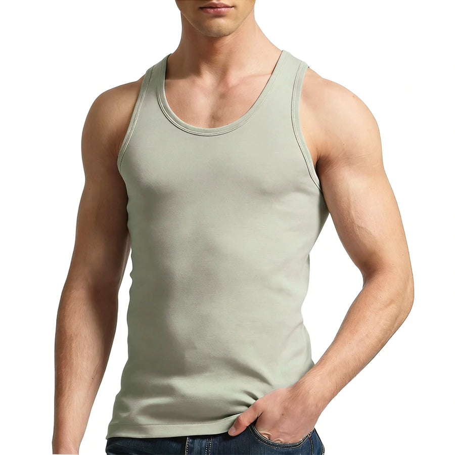 Férfi Tank Tops Fitness Hűvös Nyári 100% Pamut Ujjatlan Felsők Edzőterem Slim Alsóing  10 Szín 1DB
