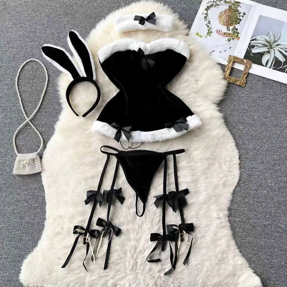 Piros karácsonyi cosplay nyúl lány jumpsuit szexi fehérnemű öv női új ruházat hétköznapi hát nélküli üreges fűzős body
