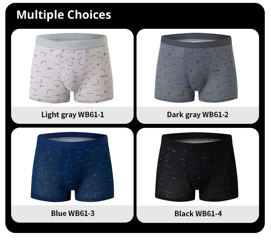 4 db-os férfi divatos, mintás alsónemű szabadidős és kényelmes viselethez, plus size alsónemű tinédzsereknek, úszónadrág max. 5XL, 6XL méretben
