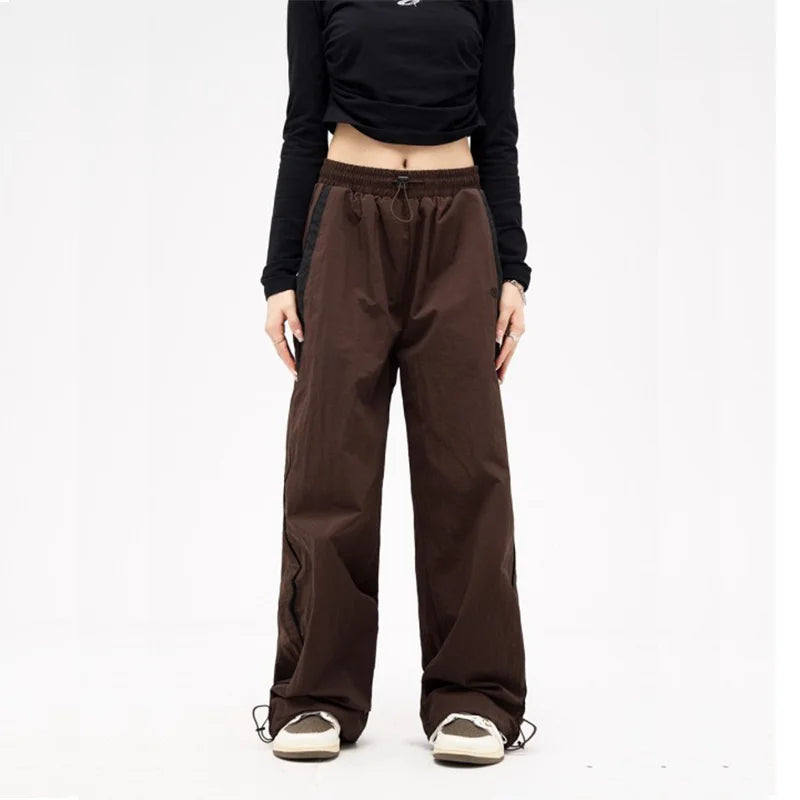 Női lezser, bő, cargo nadrág, húzózsinóros, utcai viselet, laza, túlméretezett, széles szárú, sport, vintage hip-hop, Y2K jogger nadrág