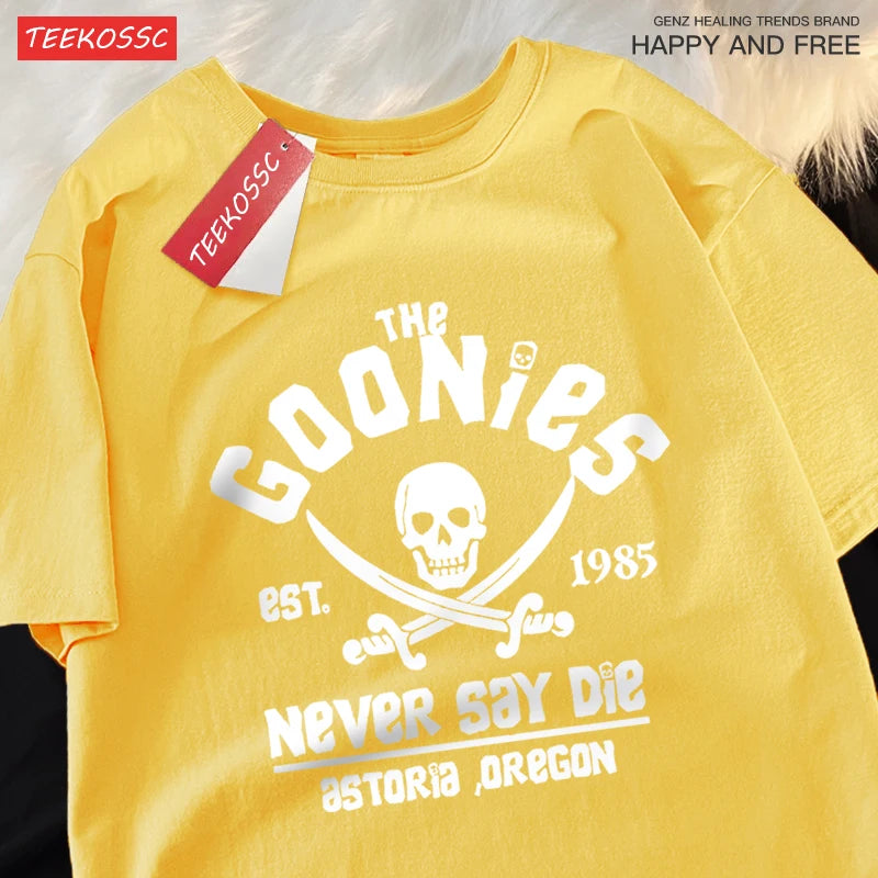 A Goonies Never Say Die pólók Férfi Női Kényelmes, kereknyakú Lélegző pamut Utcai laza páros ruházat