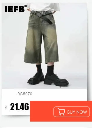 IEFB Nyári Férfi Lezser Farmer Rövidnadrág Laza Közepes Magas Derekú Divat Térdhosszúságú Farmer Rövid Nadrág Vintage Férfi Új Koreai