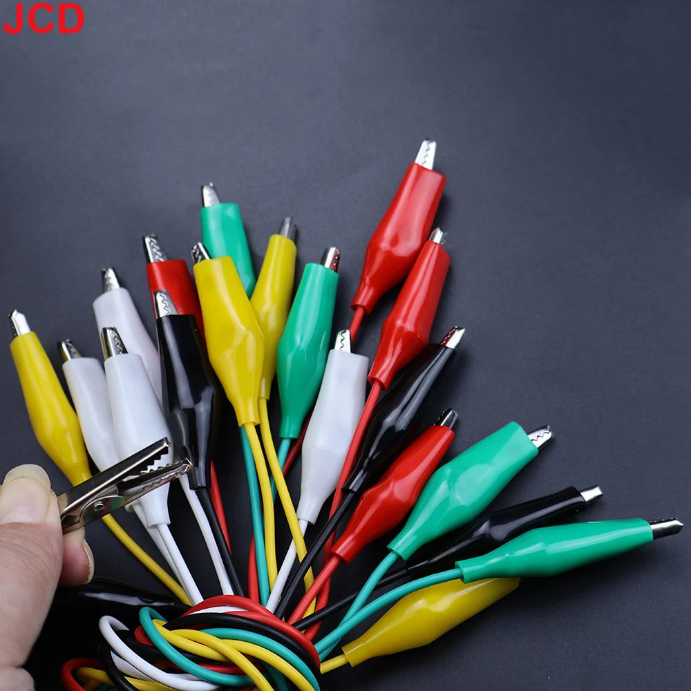 JCD 10 db-os krokodilcsipeszek elektromos mérésekhez, 5 színű mérővezetékek mérőszondákkal, krokodil alakú jumperkábel krokodilcsipeszekkel