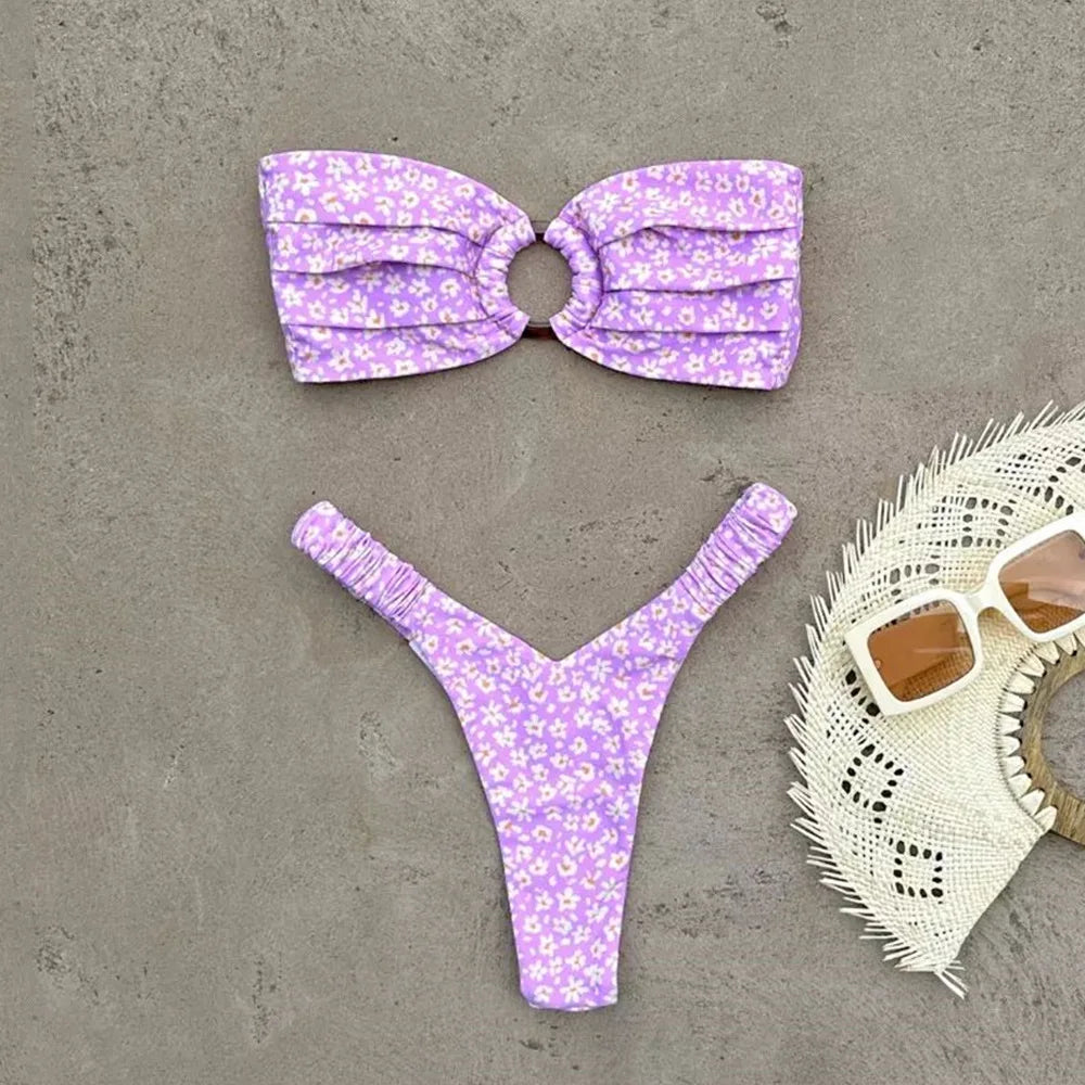 Micro Bikini Push Up Női Fürdőruhák 2026 Szexi Női Fürdőruha Brazil Bikini Szett tanga Biquini Fürdőruhák Nyomtatott Strandruha