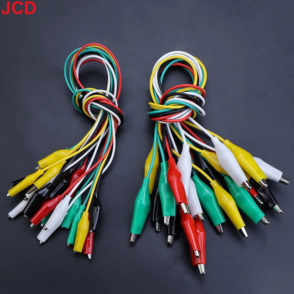 JCD 10 db-os krokodilcsipeszek elektromos mérésekhez, 5 színű mérővezetékek mérőszondákkal, krokodil alakú jumperkábel krokodilcsipeszekkel