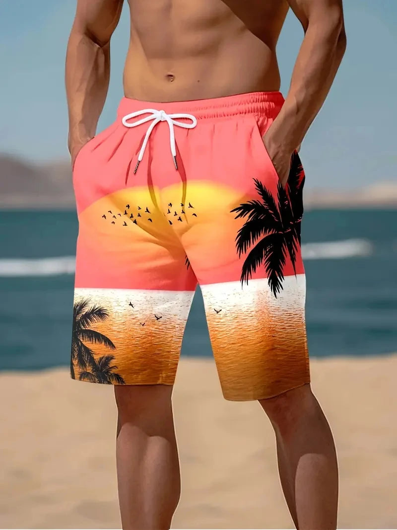3D kókuszpálma mintás strandnadrág, pálmafa mintával