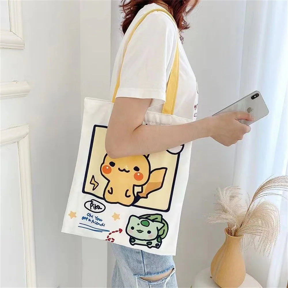 Anime Pokemon vászon táska válltáska mindennapi hordozható kézitáska bevásárlás élelmiszer diákok lányok tinédzserek ajándékok
