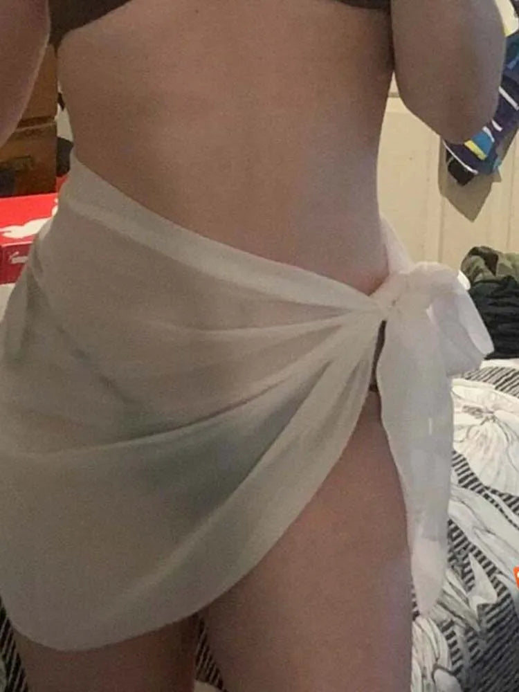 Nyári női rövid fürdőruha takaró, strandbikini, áttetsző szoknya, sifon sál, átlátszó takaró fürdőruhához