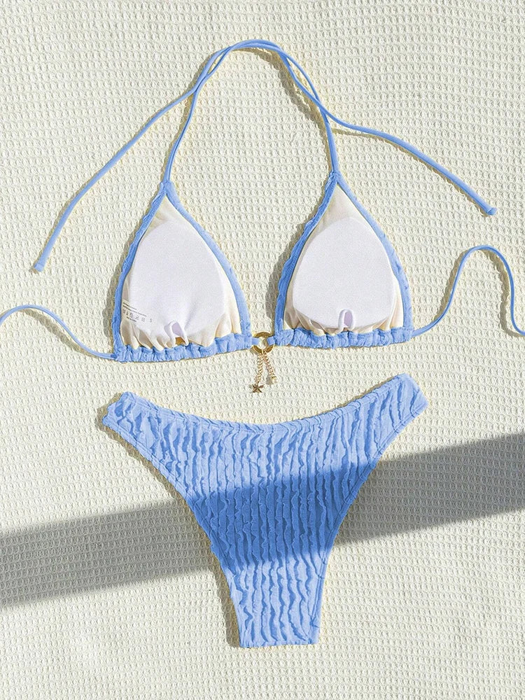 Szexi bikiniszett, kétrészes női fürdőruha, fodros, pántnélküli bikini 2026, női fürdőruha, női strandruha
